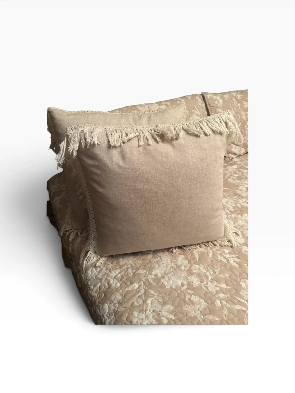 Down Filled Neutral Fringe Decorative Throw Pillow Set - Beige